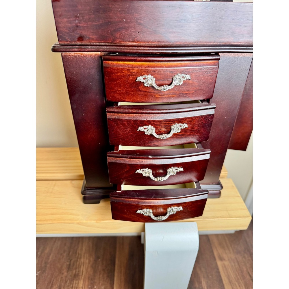 Vintage Wood Jewelry Box Romantic Whimsigoth Armoire Tabletop Organizer - Picture 6 of 14